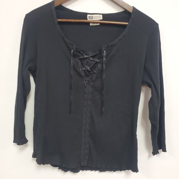 Vintage Faded Glory Womens Y2K Lace Up Whimsigoth Top Size L Black Grunge Goth - Picture 1 of 10